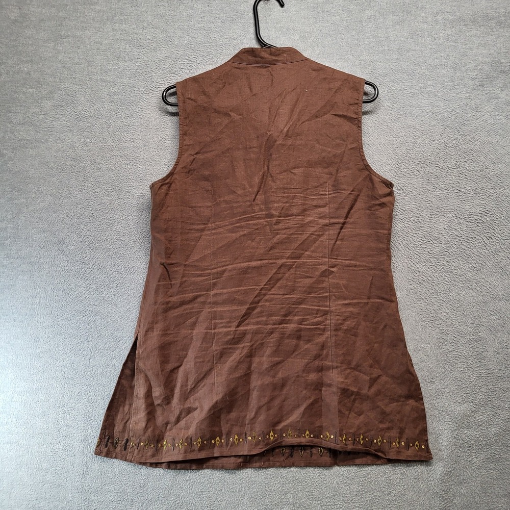 Carole Little Women Dress 10 Brown Linen Shift Sleeveless Embroidered Beaded - Picture 6 of 8